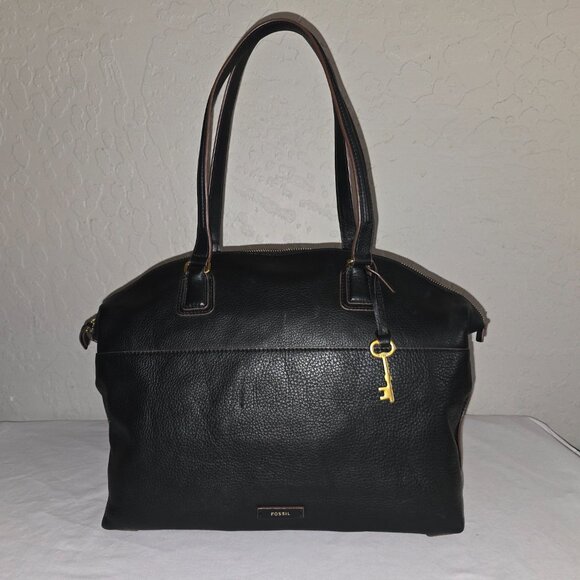 Fossil Julia Large Black Pebbled Leather Shoulder Tote Bag Carryall Purse - Picture 3 of 14